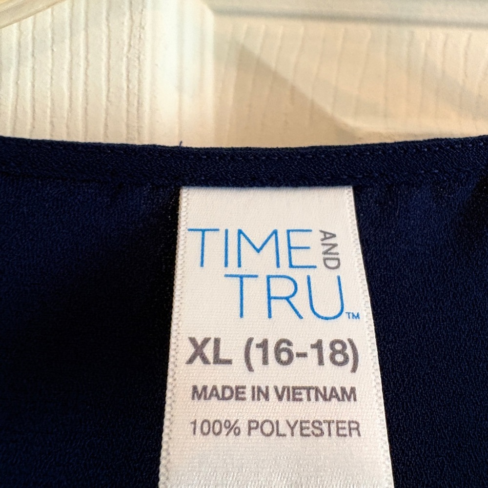 Time and Tru Navy Blouse with Tie Sleeves - Picture 2 of 2